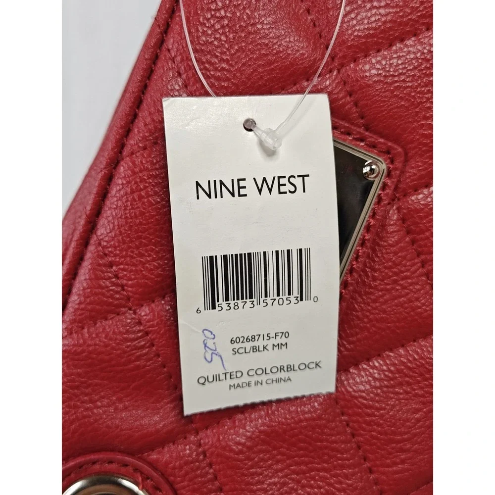 Nine West Quilted Colorblock Tote Purse Red Black Chain Strap NWT 60268715-F70